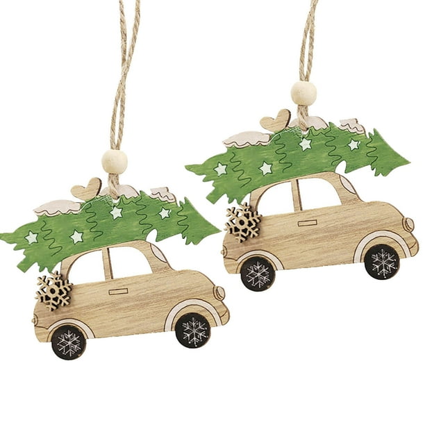 3pcs Christmas Wooden Decorations Tree Cabin Elk Car Ornament Hanging Accessory